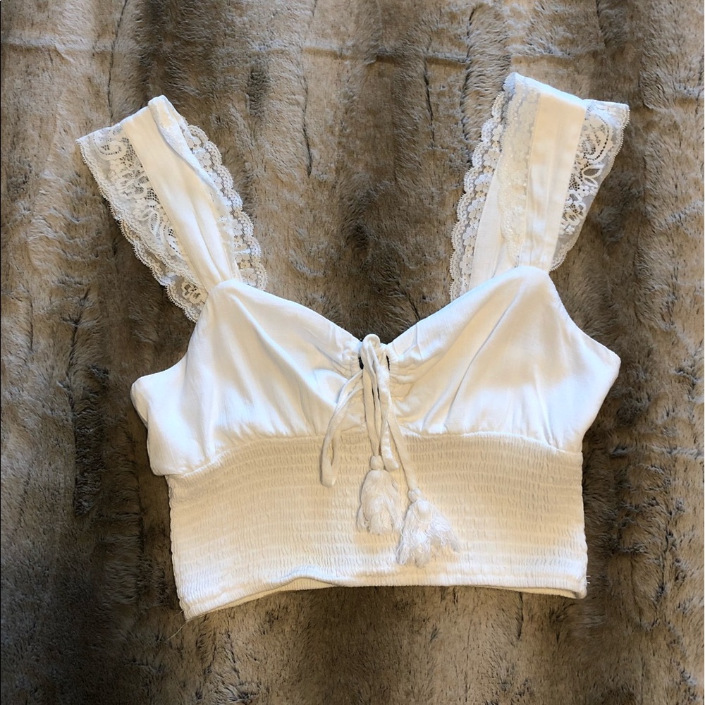 Forever 21 White Lace Smocked Cropped Tank